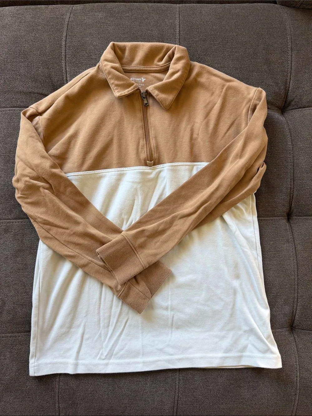 Old Navy Two-Tone Zip Pullover in Tan and White
